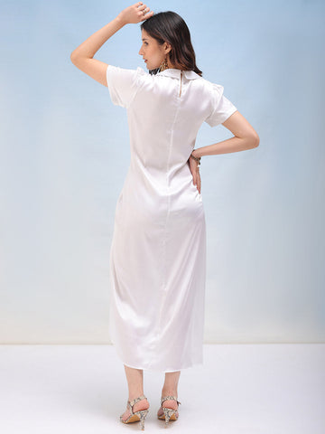 Women's Solid Satin Ruched Asymmetric Dress