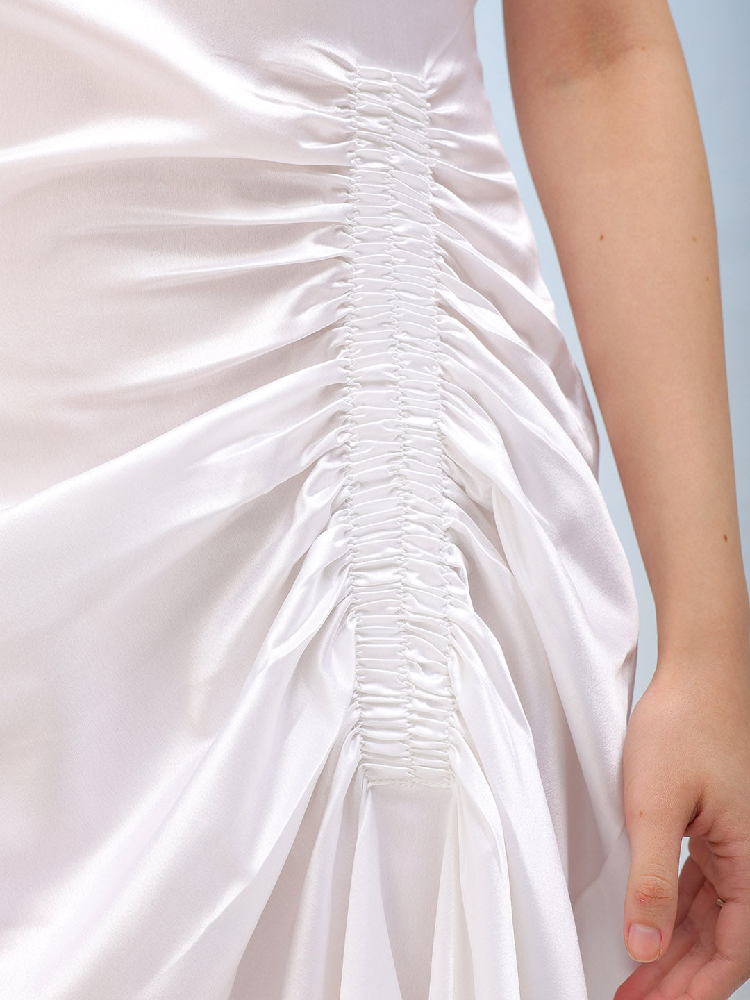 Women's Solid Satin Ruched Asymmetric Dress