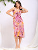 Women's Purple Regular Abstract V neck Ruched Dress