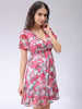 Women's Floral Mid Thigh V neck Ruffle Dress