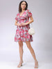 Women's Floral Mid Thigh V neck Ruffle Dress