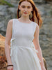 Women's White Flare Textured Round Neck Midi Dress