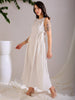 Women's White Flare Textured Round Neck Midi Dress