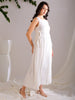 Women's White Flare Textured Round Neck Midi Dress