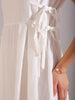 Women's White Flare Textured Round Neck Midi Dress