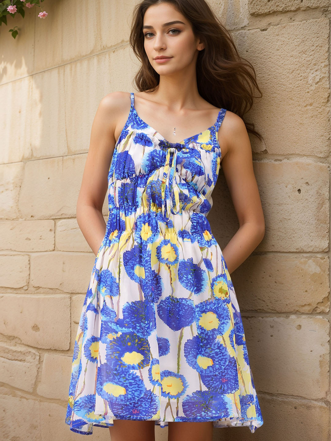 Women's White Fit and Flare Floral Dress