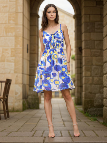 Women's White Fit and Flare Floral Dress