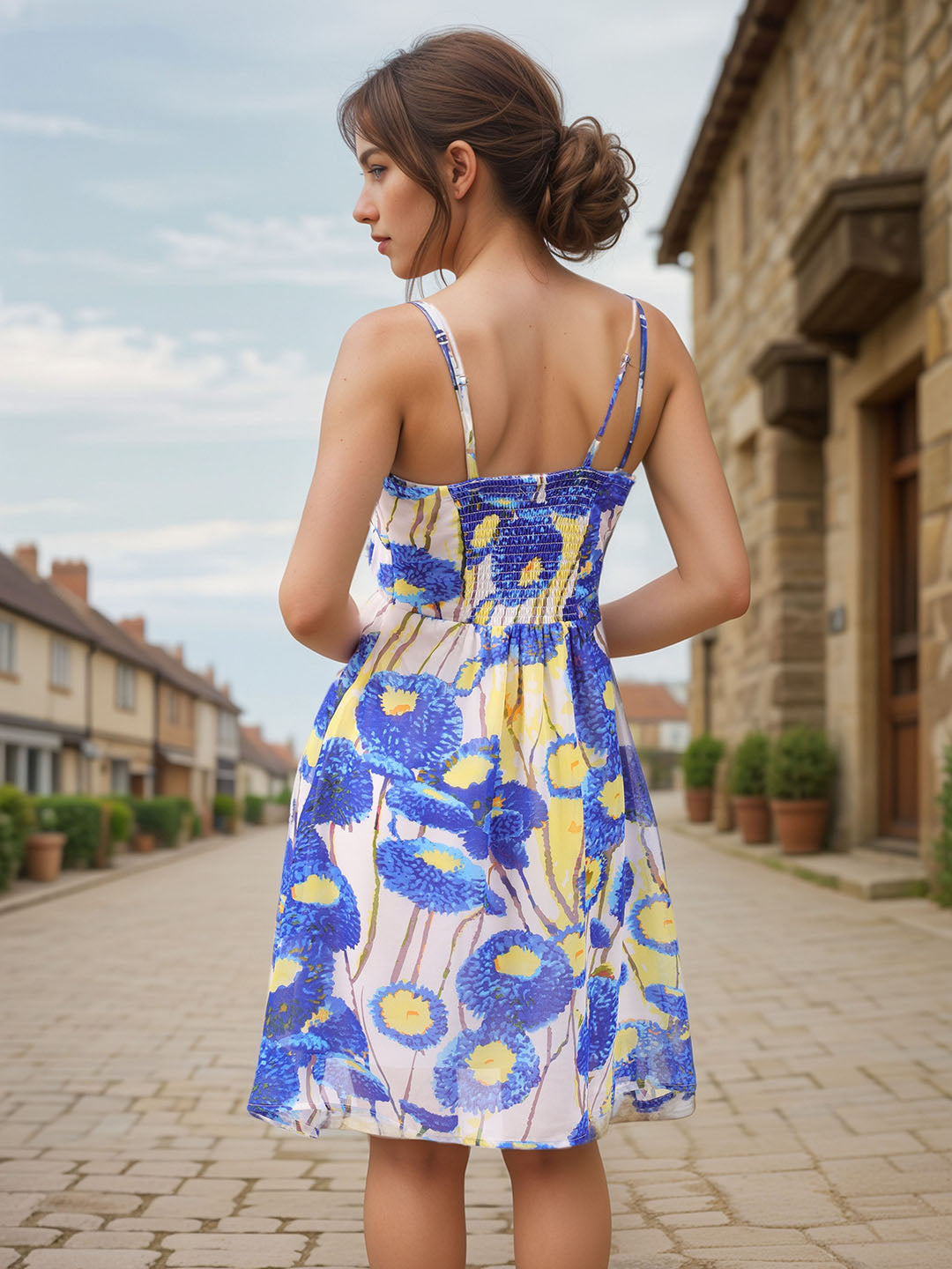 Women's White Fit and Flare Floral Dress