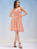 Women's Orange Fit and Flare Tie Dye Ruffle Dress