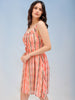 Women's Orange Fit and Flare Tie Dye Ruffle Dress