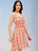 Women's Orange Fit and Flare Tie Dye Ruffle Dress