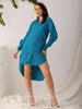 Women's Teal Straight Textured NA Asymmetric Dress