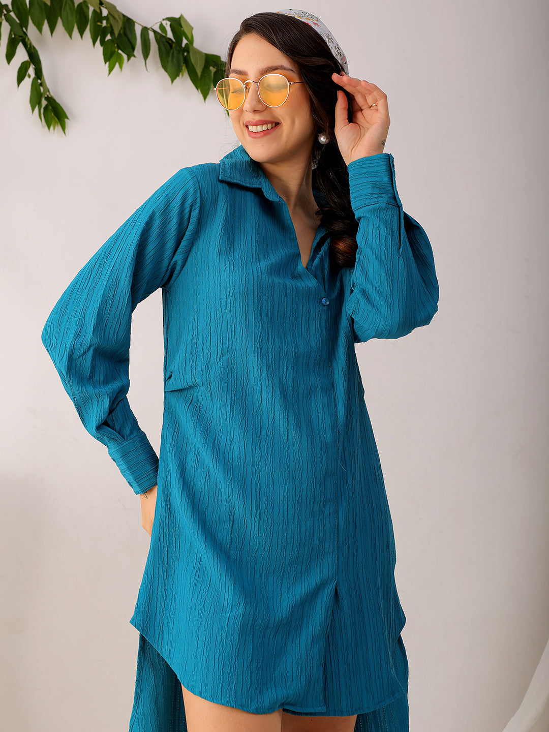 Women's Teal Straight Textured NA Asymmetric Dress