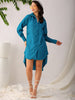 Women's Teal Straight Textured NA Asymmetric Dress