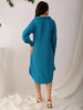Women's Teal Straight Textured NA Asymmetric Dress