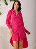 Women's Pink Straight Textured NA Asymmetric Dress