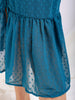 Women's Teal Fit and Flare Textured V neck Tiered Dress