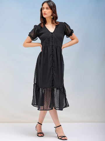 Women's Textured Fit and Flare Tiered Dress