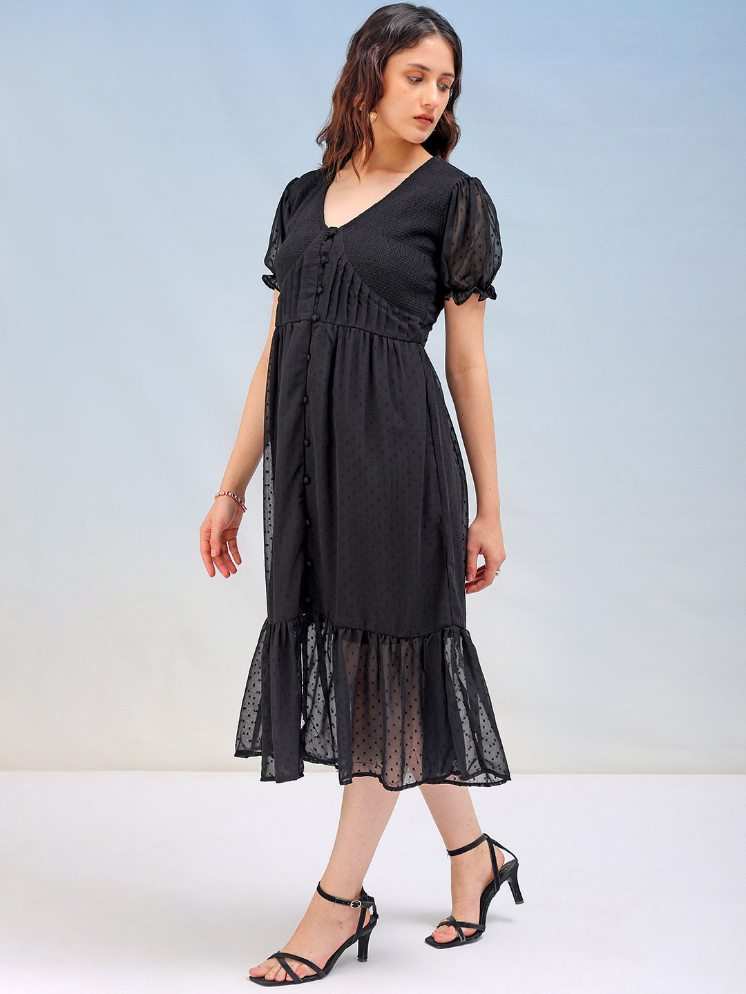 Women's Textured Fit and Flare Tiered Dress