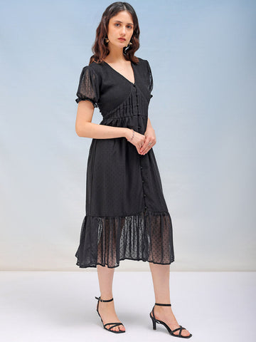 Women's Textured Fit and Flare Tiered Dress