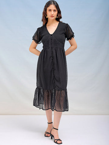 Women's Textured Fit and Flare Tiered Dress