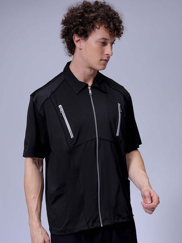 Men's Black Boxy Fit Solid Korean Street Shirt
