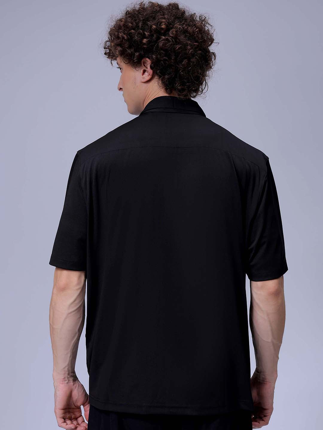 Men's Black Boxy Fit Solid Korean Street Shirt