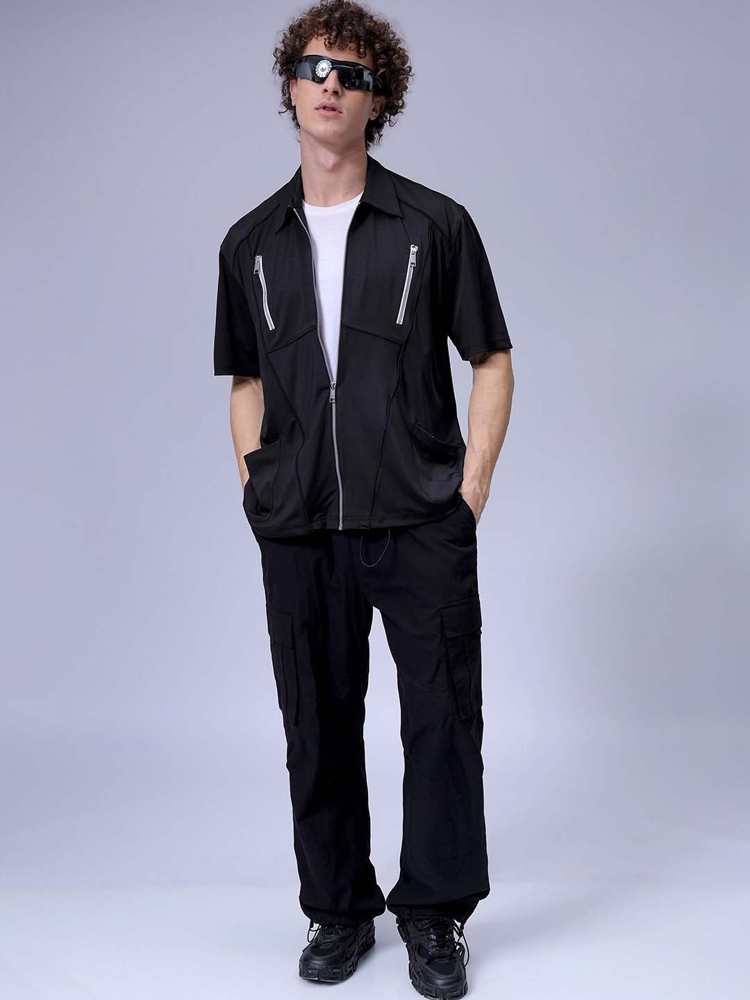 Men's Black Boxy Fit Solid Korean Street Shirt