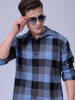 Men's Blue Relaxed Fit Checked Textured Shirt