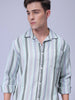 Men's Blue Relaxed Fit Striped Textured Shirt