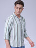 Men's Blue Relaxed Fit Striped Textured Shirt