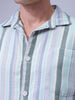 Men's Blue Relaxed Fit Striped Textured Shirt
