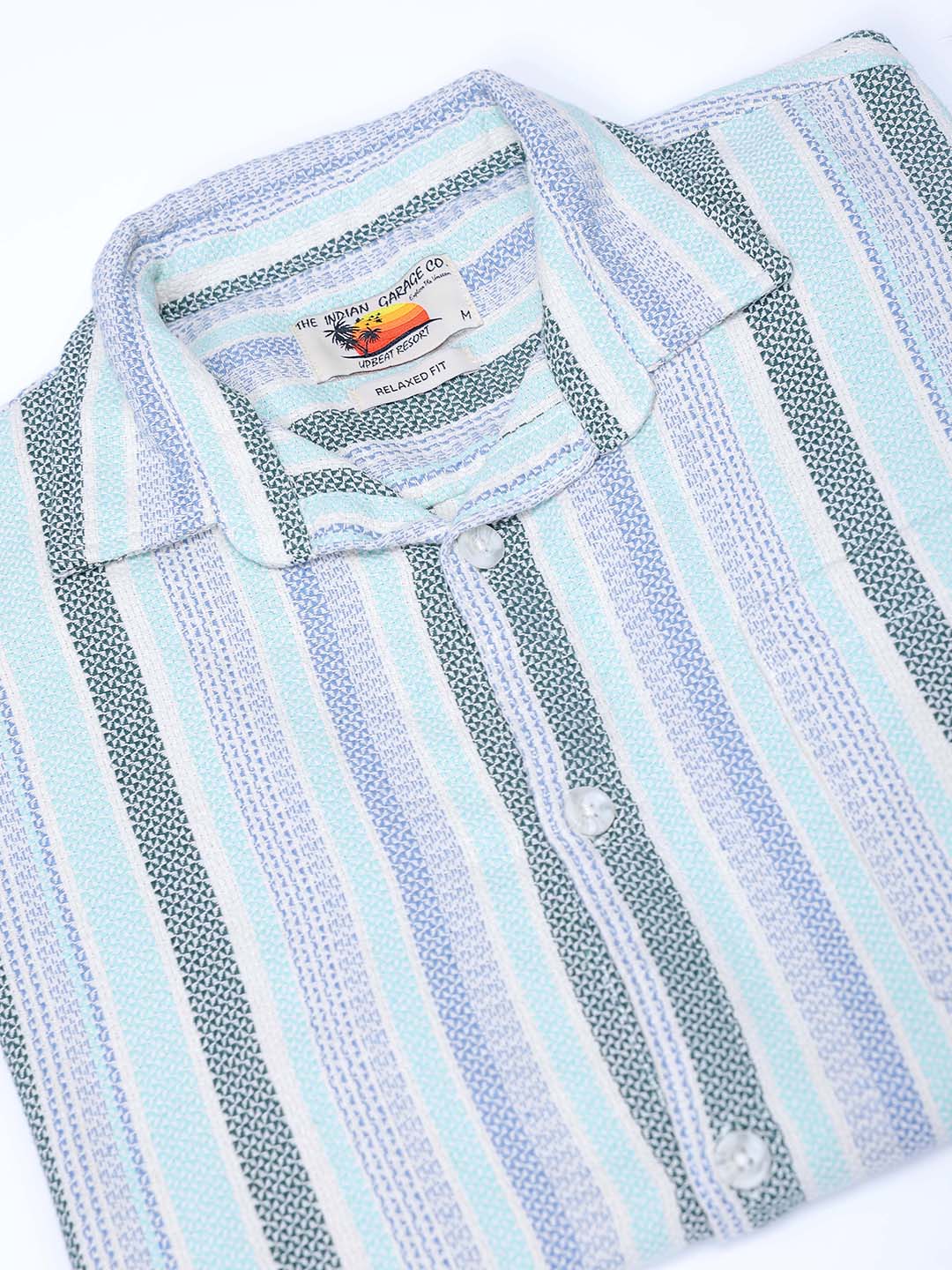 Men's Blue Relaxed Fit Striped Textured Shirt