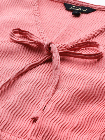 Freehand Peach Women's Regular Fit Textured Cinched Waist Top