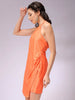 Women's Orange Fitted Solid Wrap Dress