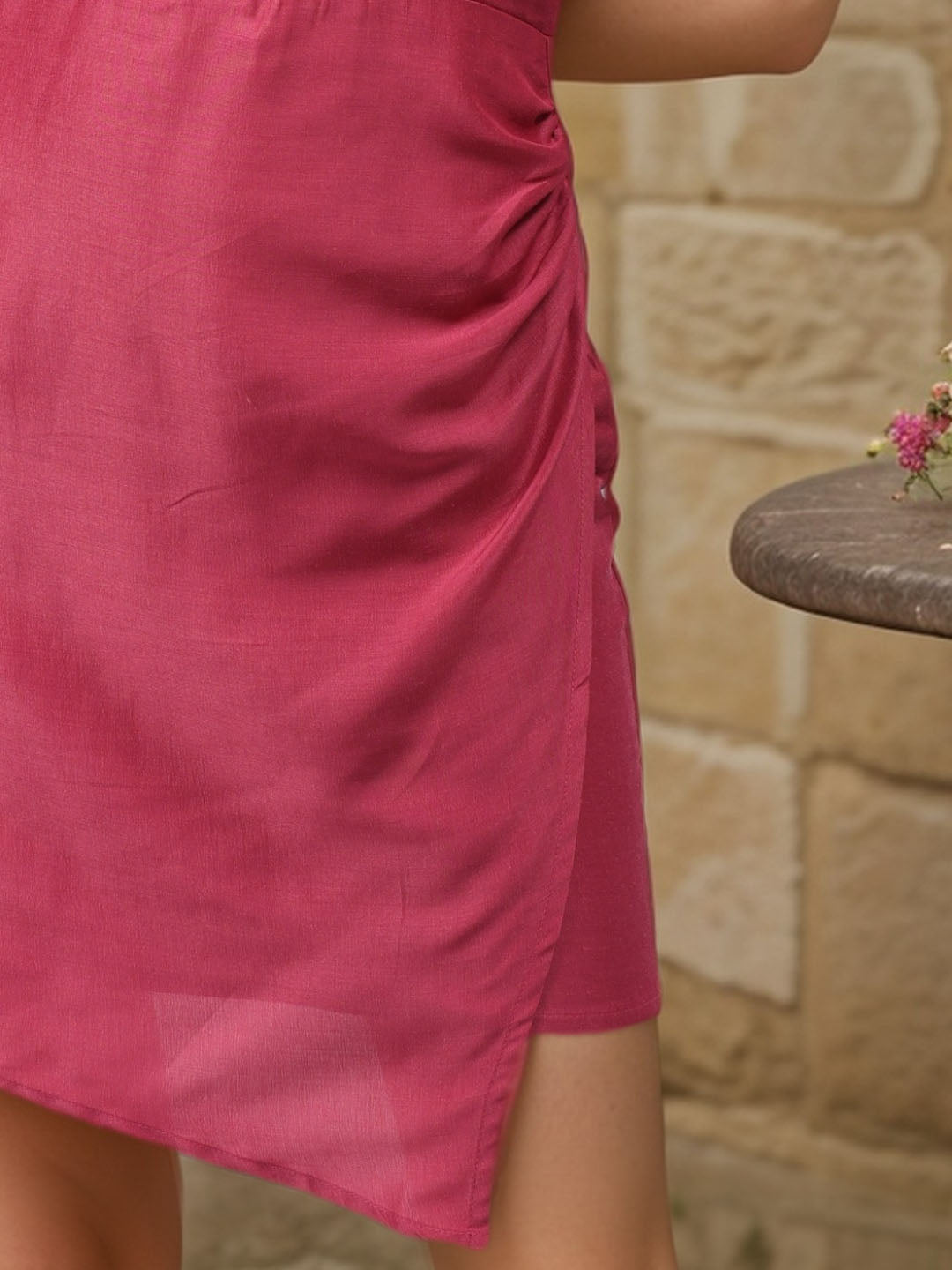 Women's Pink Fitted Solid Wrap Dress