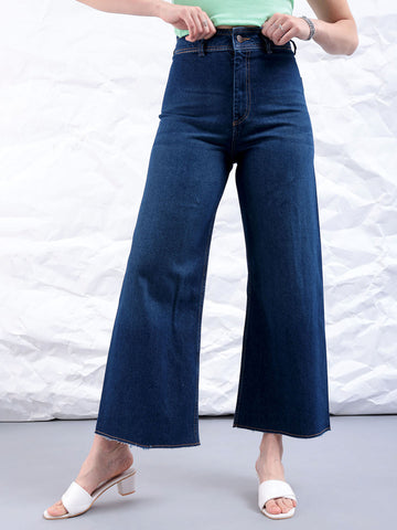 Women's Blue Bootcut Solid High Rise Clean Look Jeans