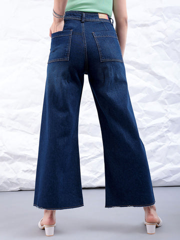 Women's Blue Bootcut Solid High Rise Clean Look Jeans