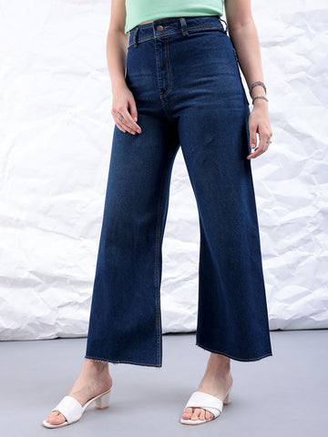 Women's Blue Bootcut Solid High Rise Clean Look Jeans