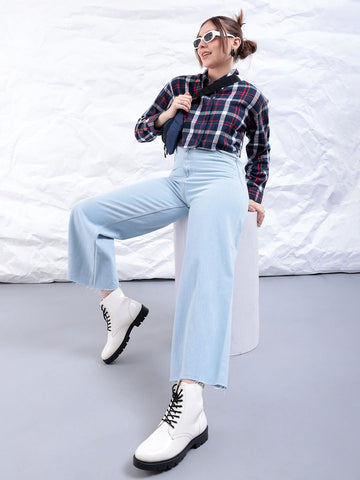 Women's Blue Bootcut Solid High Rise Clean Look Jeans