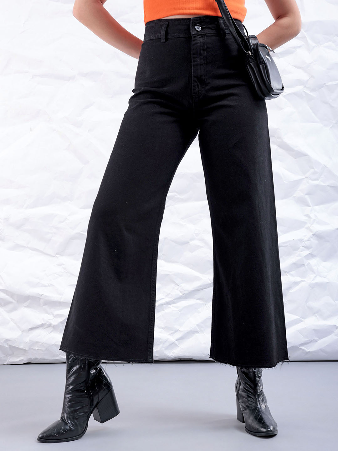 Women's Black Bootcut Fit Solid Five Pocket Jeans