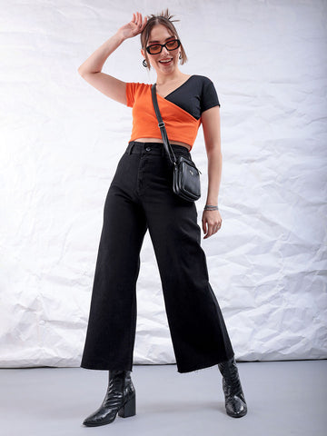 Women's Black Bootcut Fit Solid Five Pocket Jeans