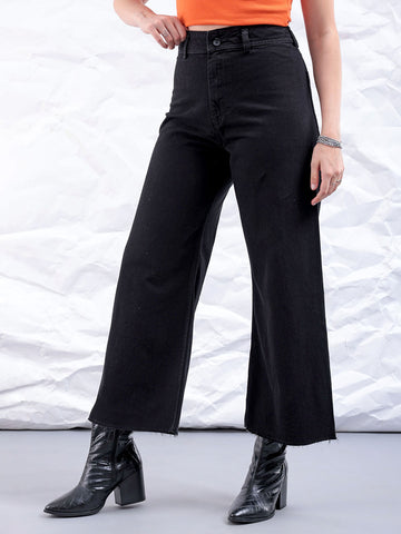 Women's Black Bootcut Fit Solid Five Pocket Jeans