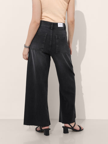 Women's Grey Bootcut Solid High Rise Clean Look Jeans