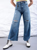 Women's Blue Bootcut Solid High Rise Distressed Jeans