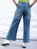 Women's Blue Bootcut Solid High Rise Distressed Jeans