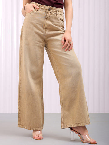 Women's Solid Bootcut High Rise Five Pocket Jeans