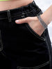 Women's Black Carpenter Fit Solid High Rise Clean Look Cargo Denim