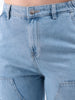 Women's Blue Carpenter Fit Solid High Rise Clean Look Cargo Denim