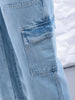 Women's Blue Carpenter Fit Solid High Rise Clean Look Cargo Denim